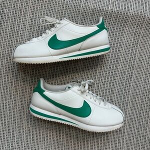Nike White and Green Cortez Sneakers Classic Design